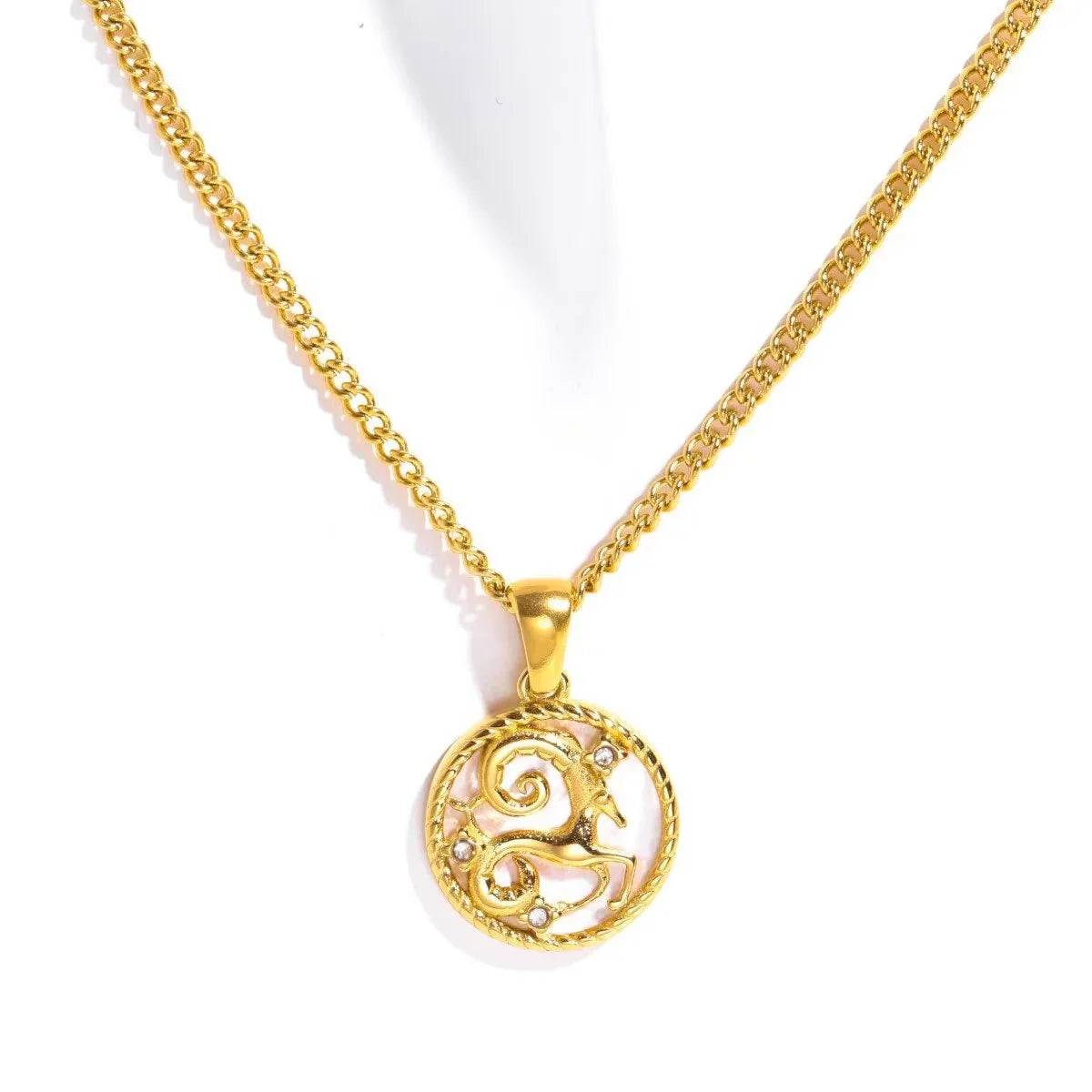 Vioraia White Shell Zodiac Coin Necklace