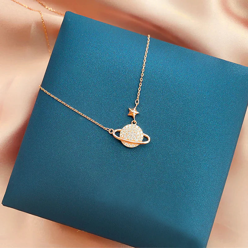 Vioraia Sparkling Saturn Necklace