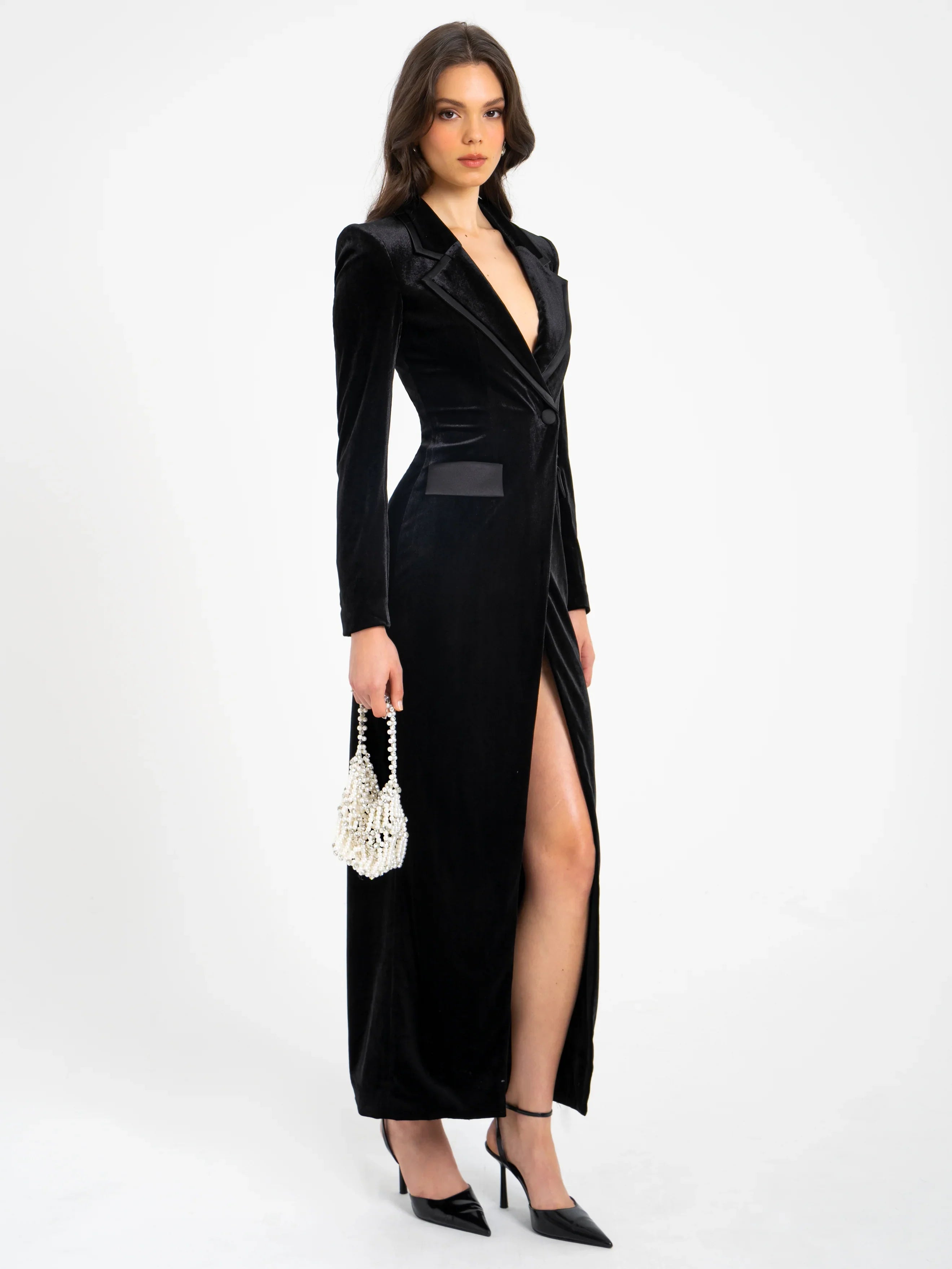 Willow Velvet High Slit Blazer Gown