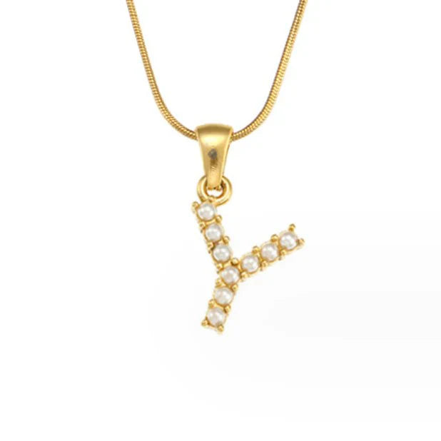 Vioraia Letter Pearl Charm Necklace