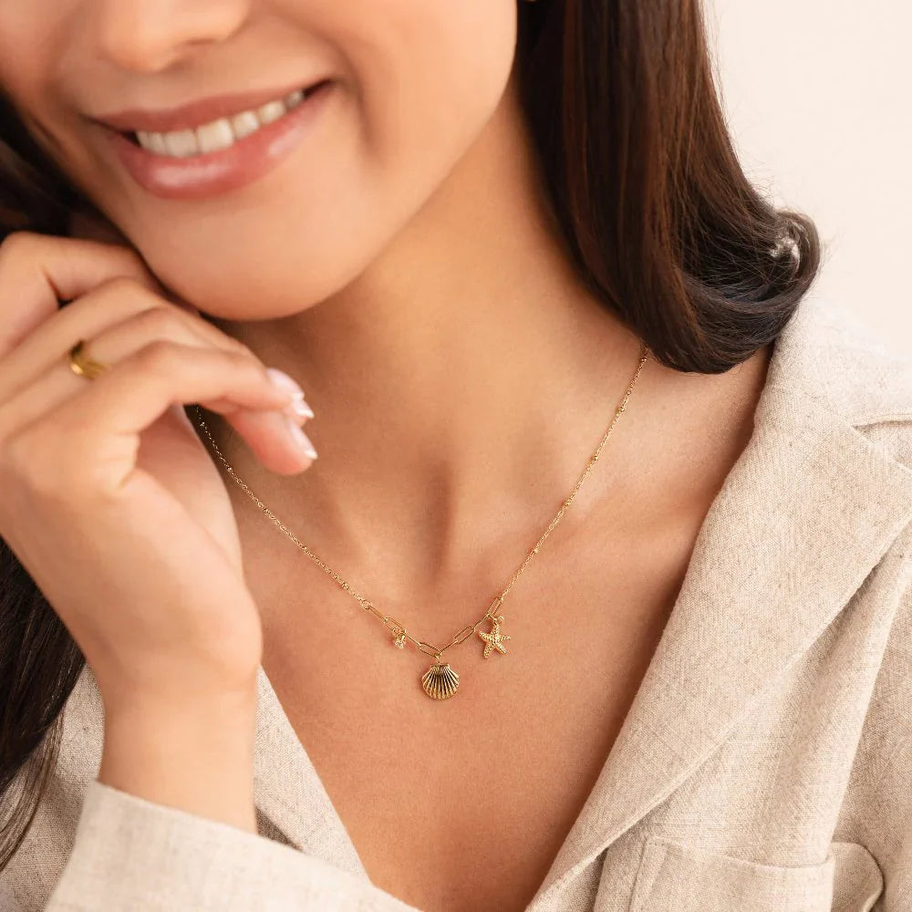 Vioraia Golden Seashell & Starfish Necklace