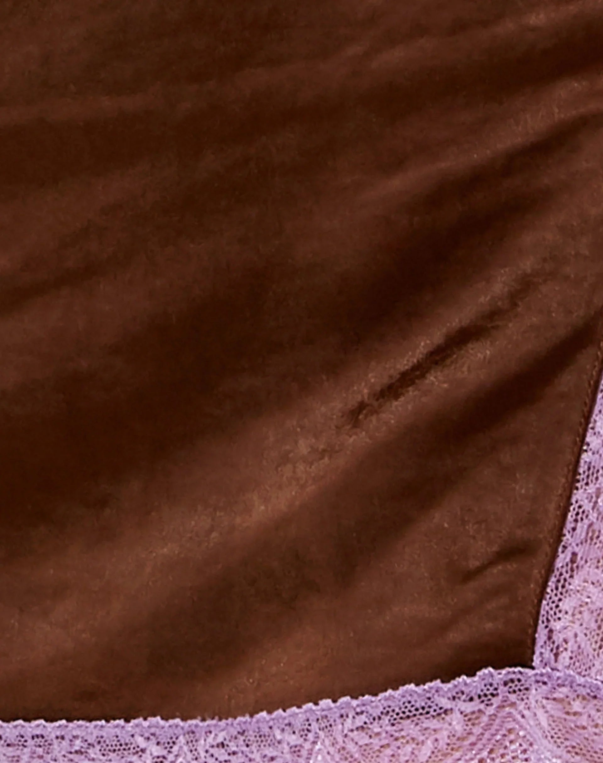 Wirda Mini Dress in Satin Chocolate with Violet Lace