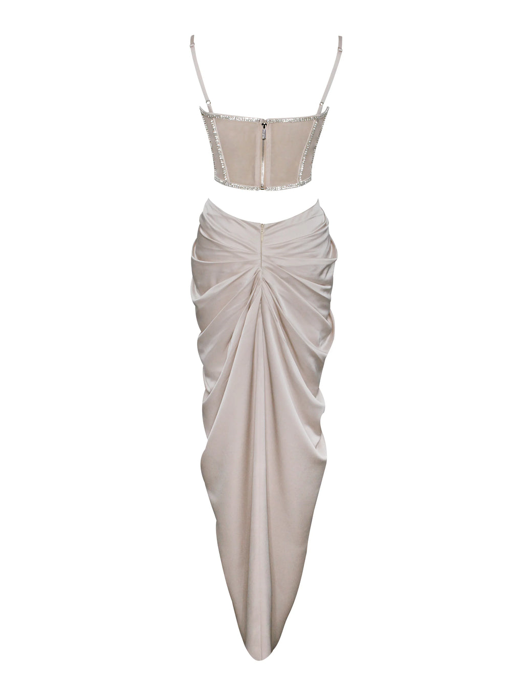 Cadence Champagne Satin Crystal Embellished Corset Dress