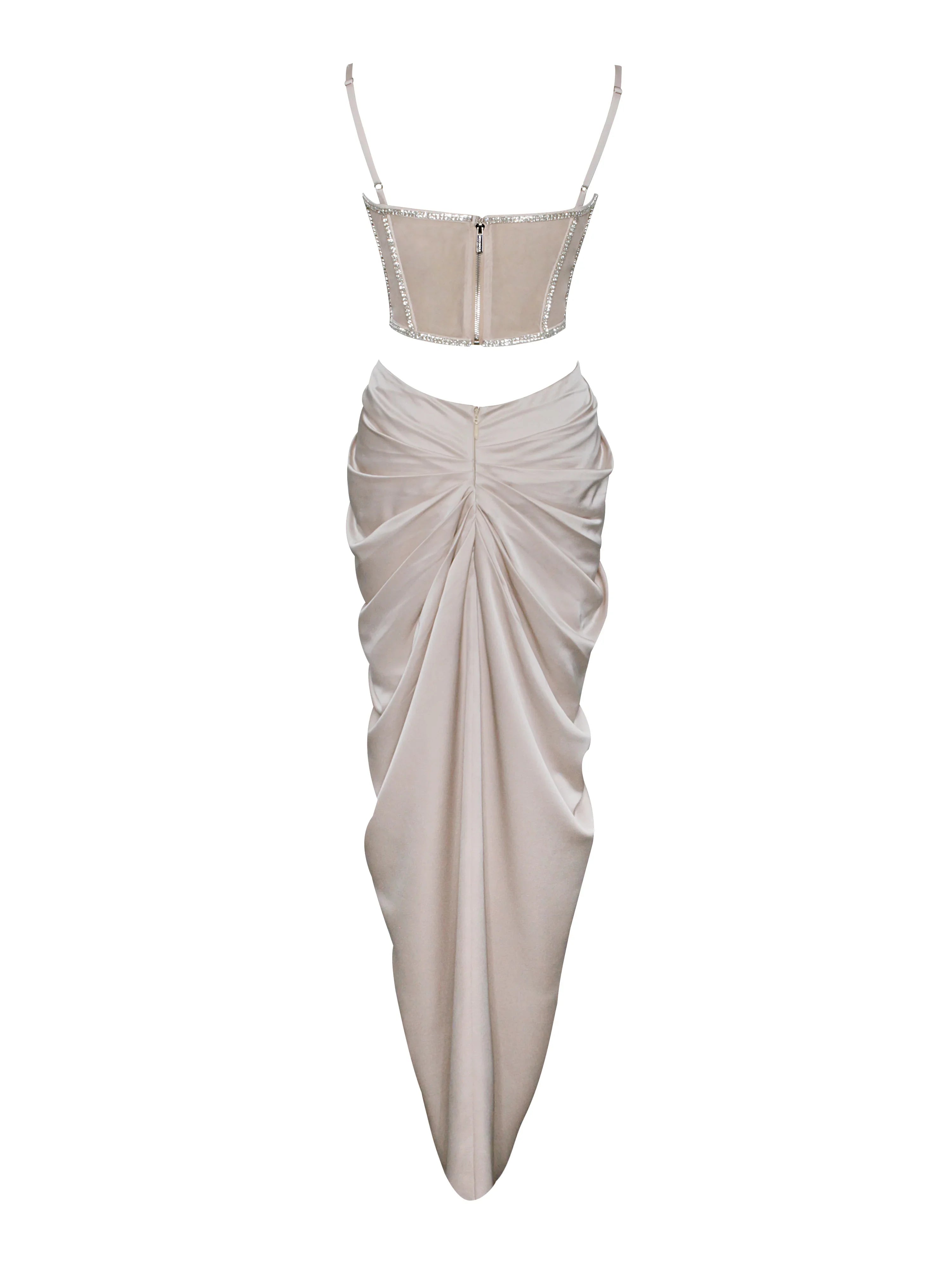 Cadence Champagne Satin Crystal Embellished Corset Dress