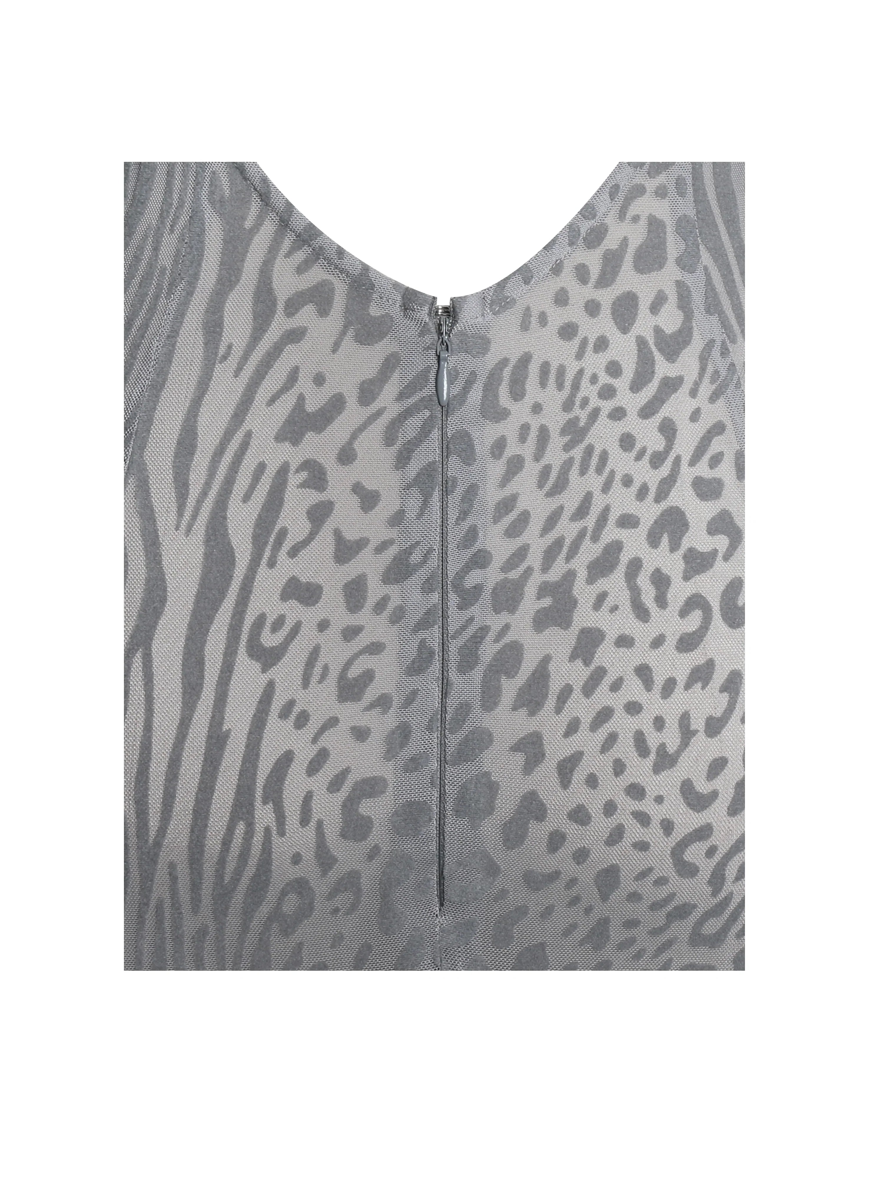 Waylynn Gray Animal Print Burnout Velvet Detail Mesh Backless Maxi Dress