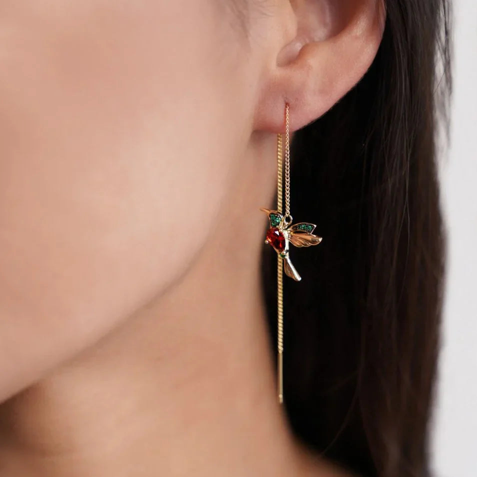 Vioraia Crystal Hummingbird Tassel Earrings