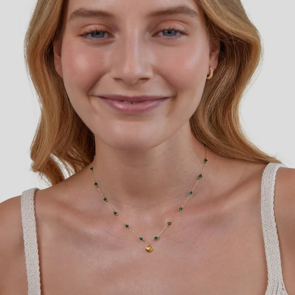 Vioraia Nerissa Gold Shell & Green Bead Necklace