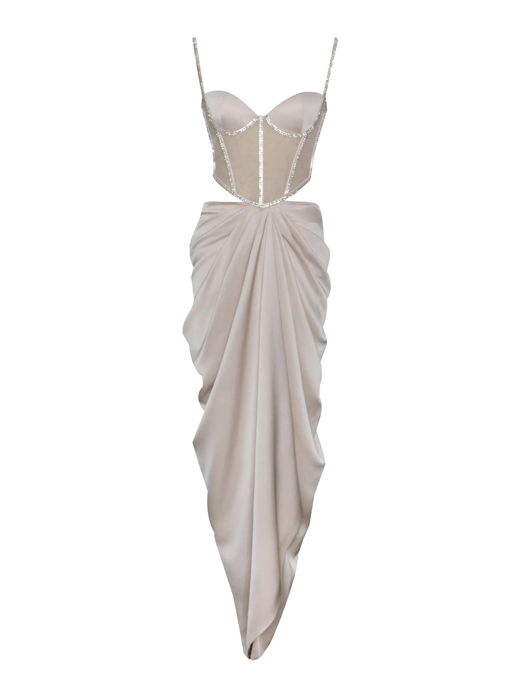 Cadence Champagne Satin Crystal Embellished Corset Dress