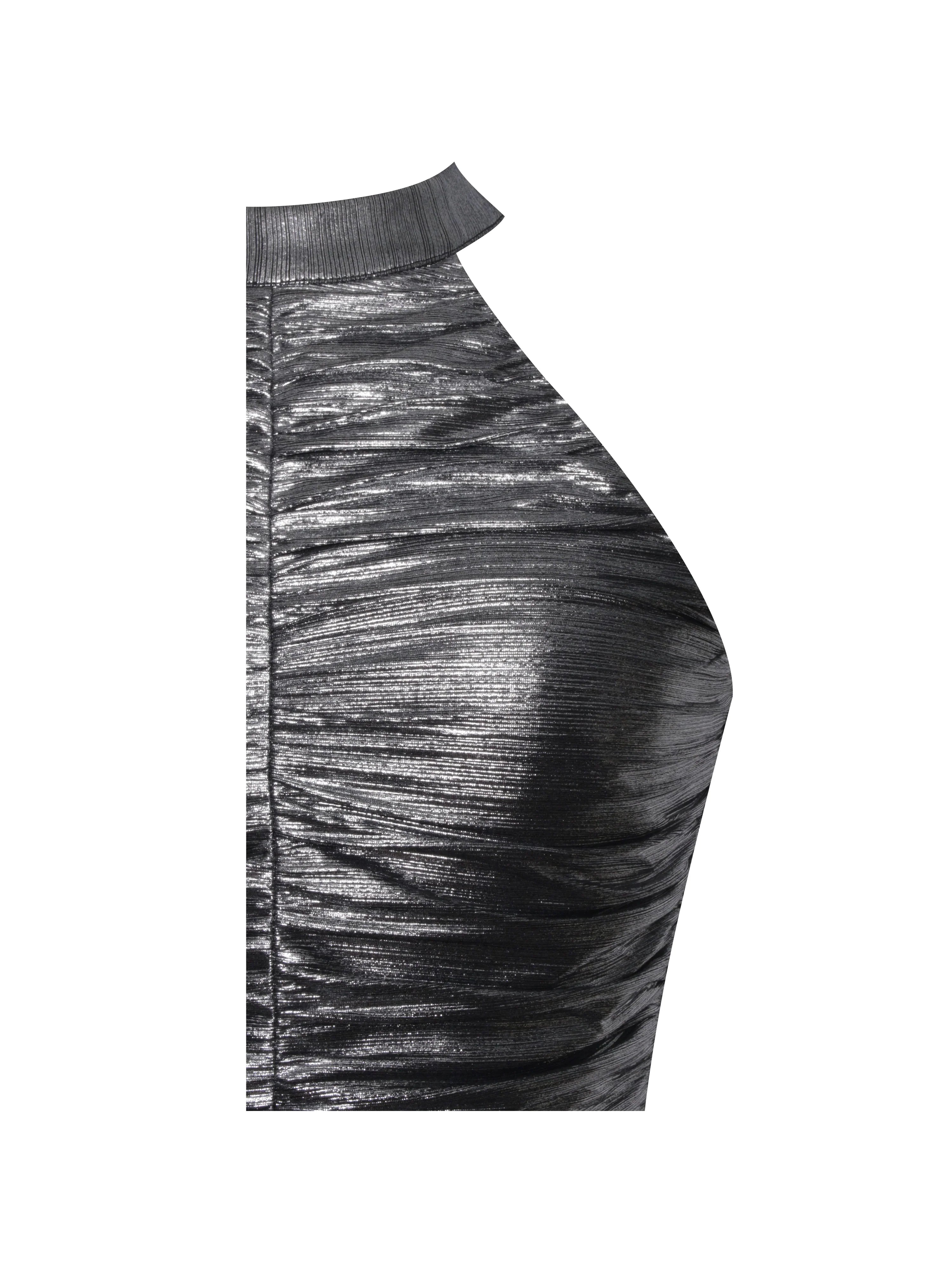 Abril Ruched Silver Glitter Backless Gown