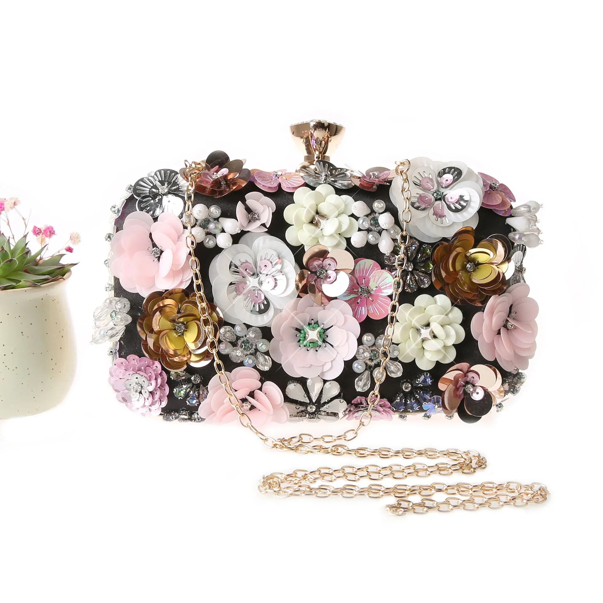 Vioraia Zenaida Handmade Flower Beaded Clutch Bag