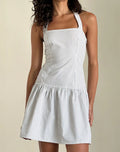 Panja Mini Halter Dress in Small Stripe Vertical Grey