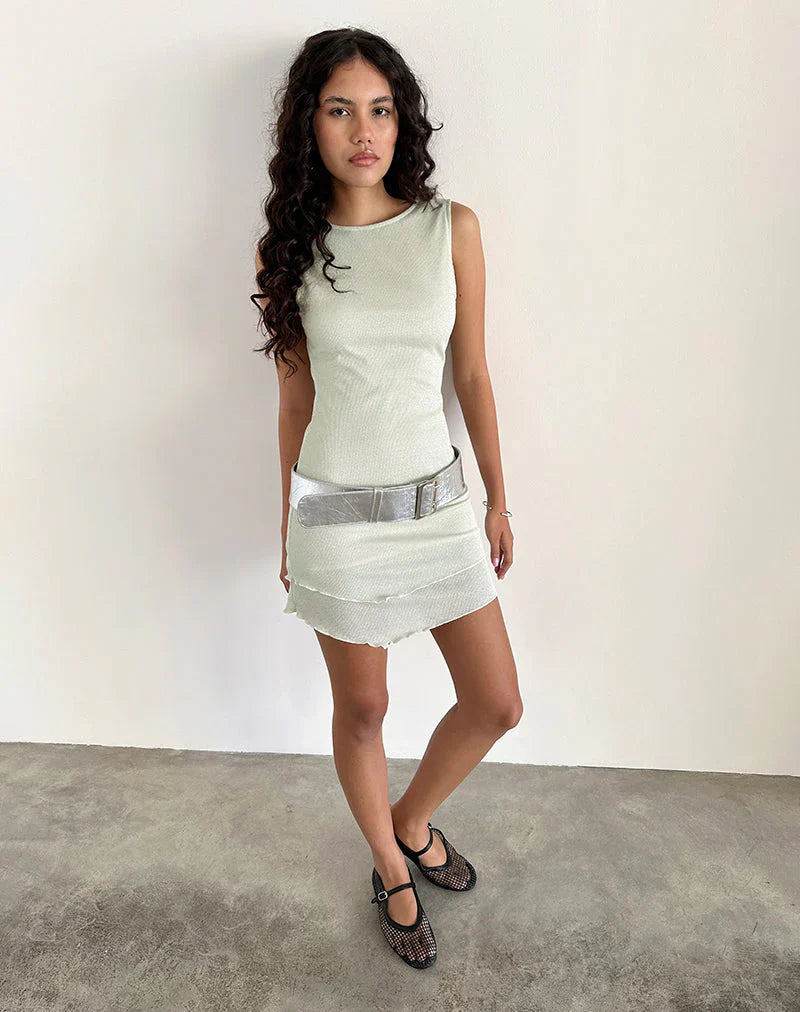Renata Mini Dress in Ivory Shimmer Rib