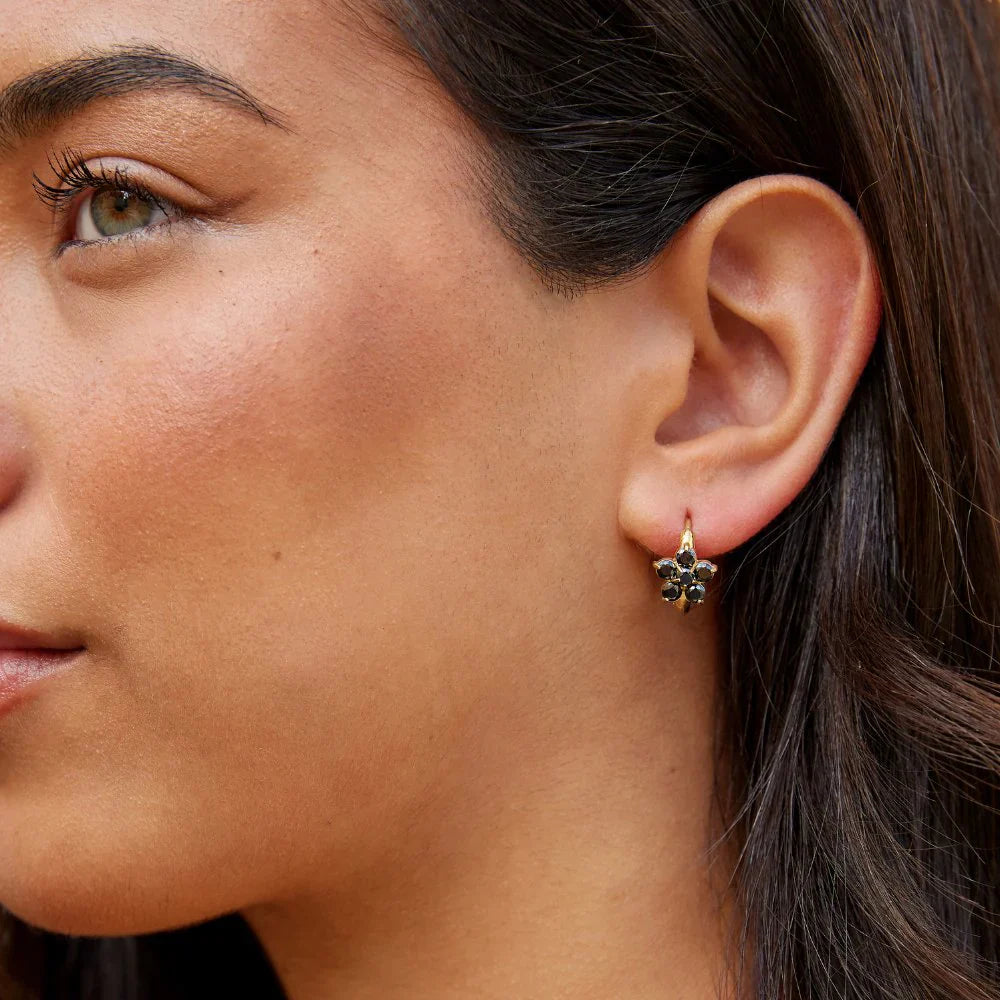 Vioraia Black Crystal Flower Hoop Earrings