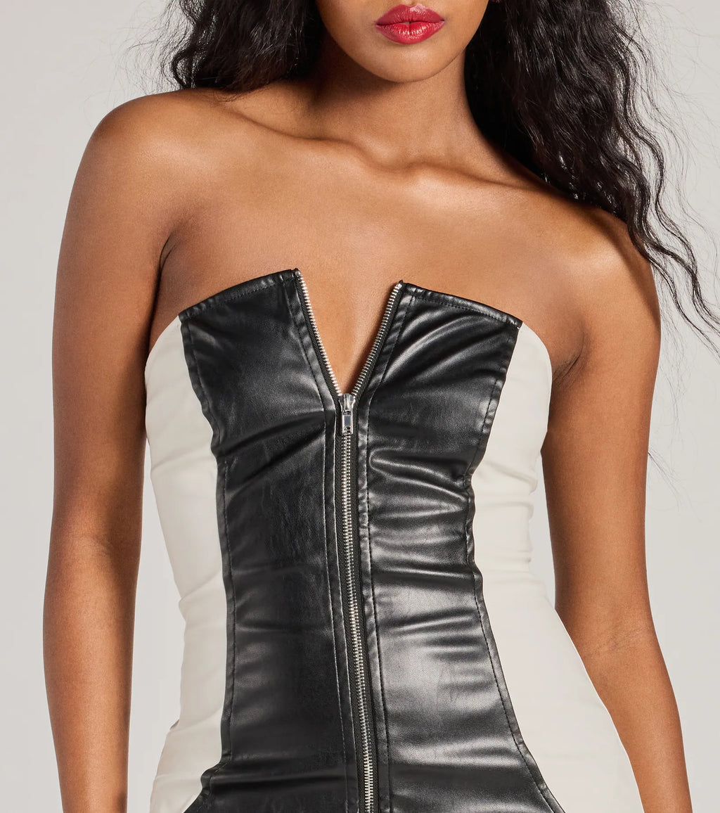Revved Up Racer Faux Leather Mini Dress