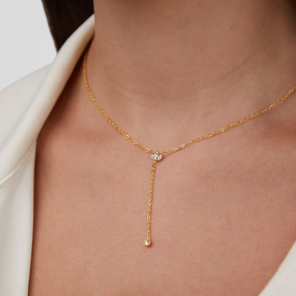 Vioraia Lariat Crystal Drop Necklace
