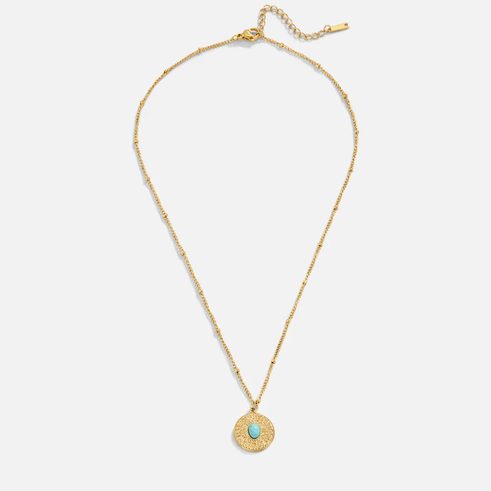Vioraia Turquoise Stone Coin Necklace