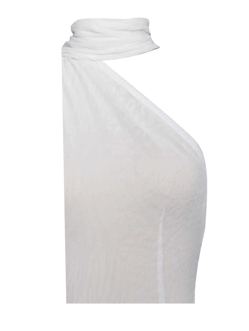 Olena White Burnout Velvet Animal Print Mesh Halter Neck Maxi Dress