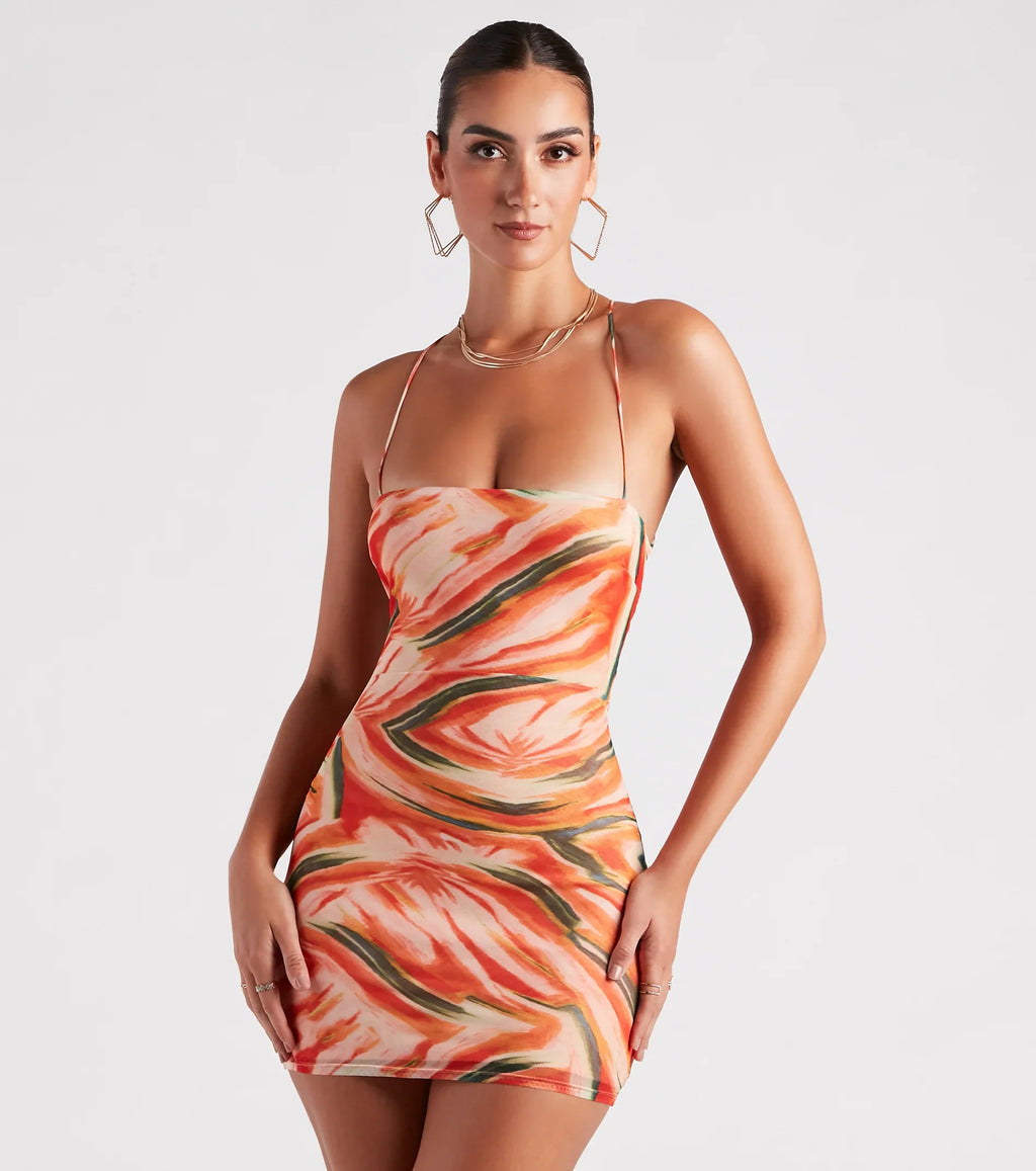 Sunset Marvel Lace-Up Mini Dress