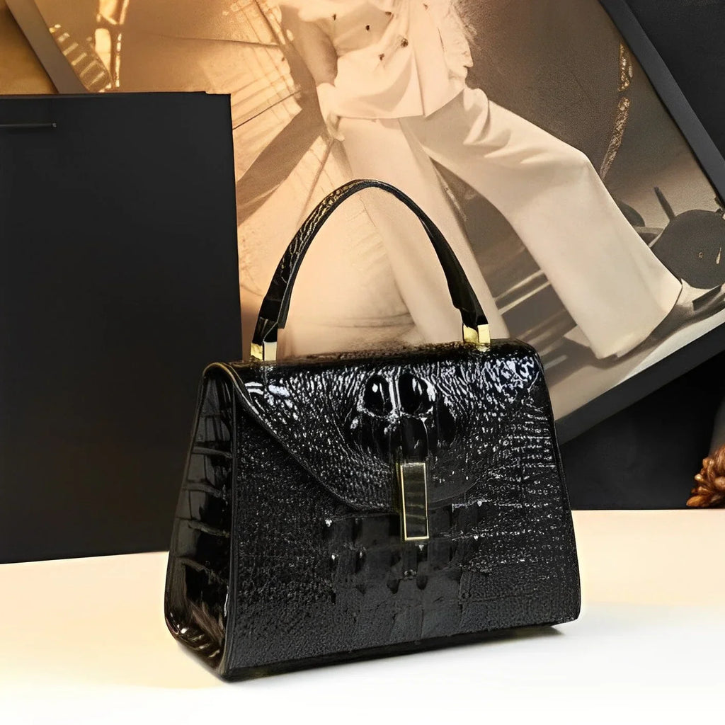Vioraia Genuine Leather Crocodile Crossbody Bag
