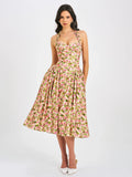 Niya Floral Print Linen Halter Corset Maxi Dress