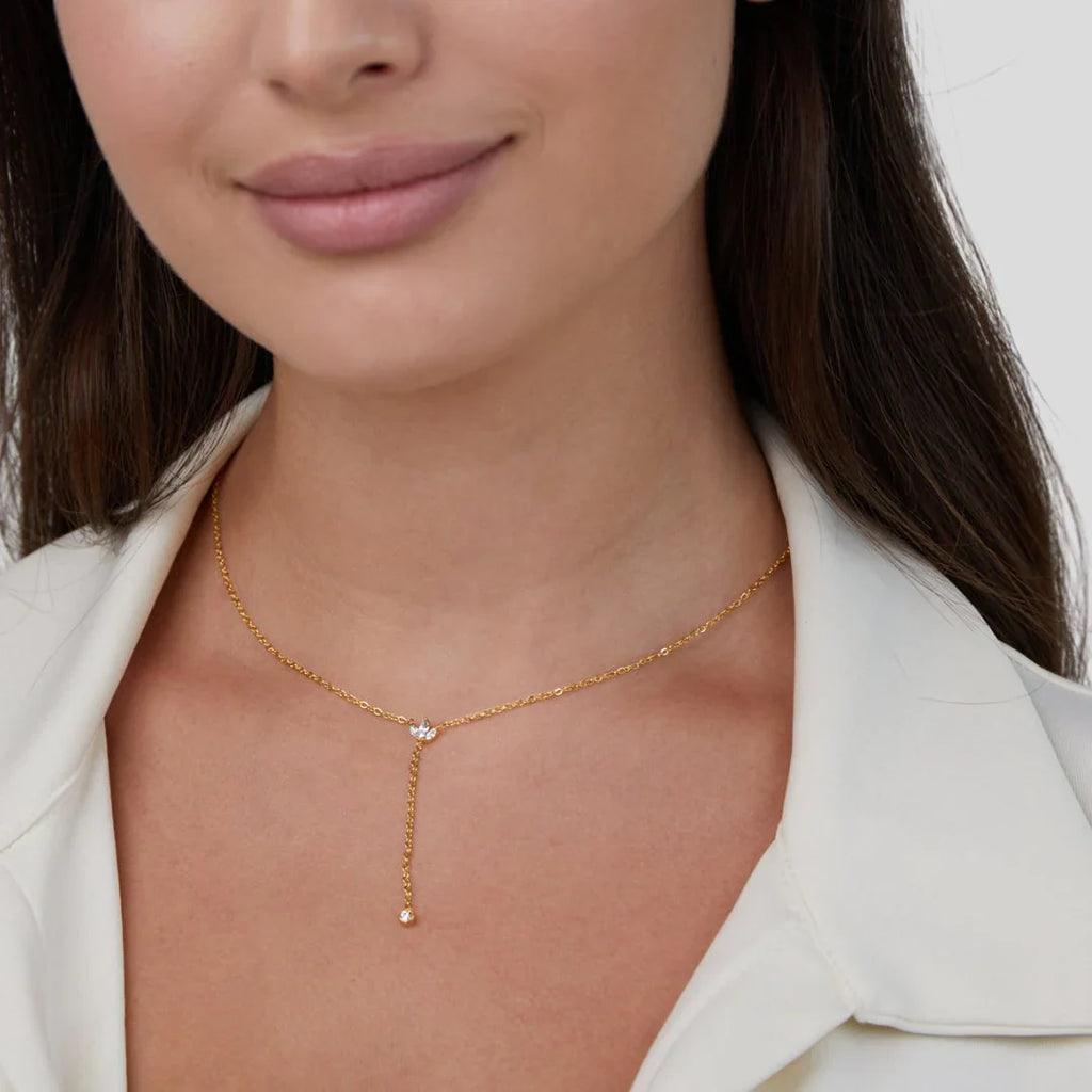 Vioraia Lariat Crystal Drop Necklace