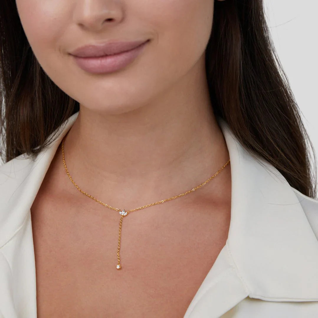 Vioraia Lariat Crystal Drop Necklace