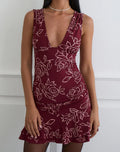 Lanai Mini Dress in Outline Rose Maroon