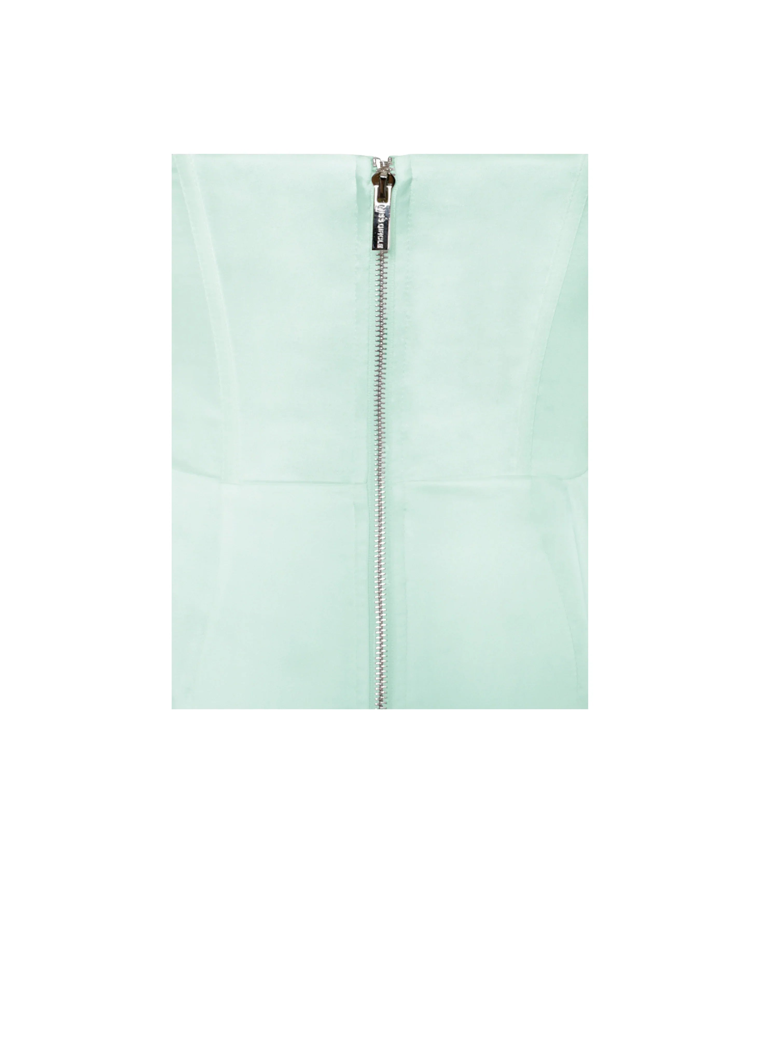 Vanity Mint Satin High Slit Draping Corset Gown With Crystals