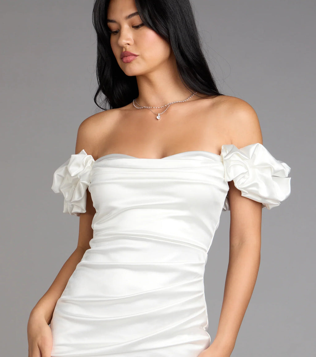 Kathrin Satin Off-The-Shoulder Mini Dress