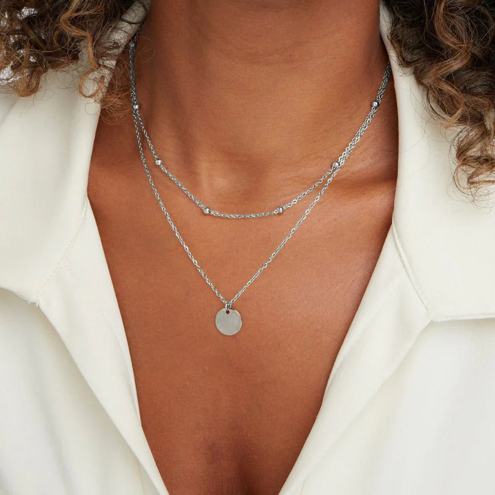 Vioraia Layered Disc Necklace Silver