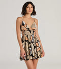 Strolls In The Sand V-Neck Tropical Skater Mini Dress