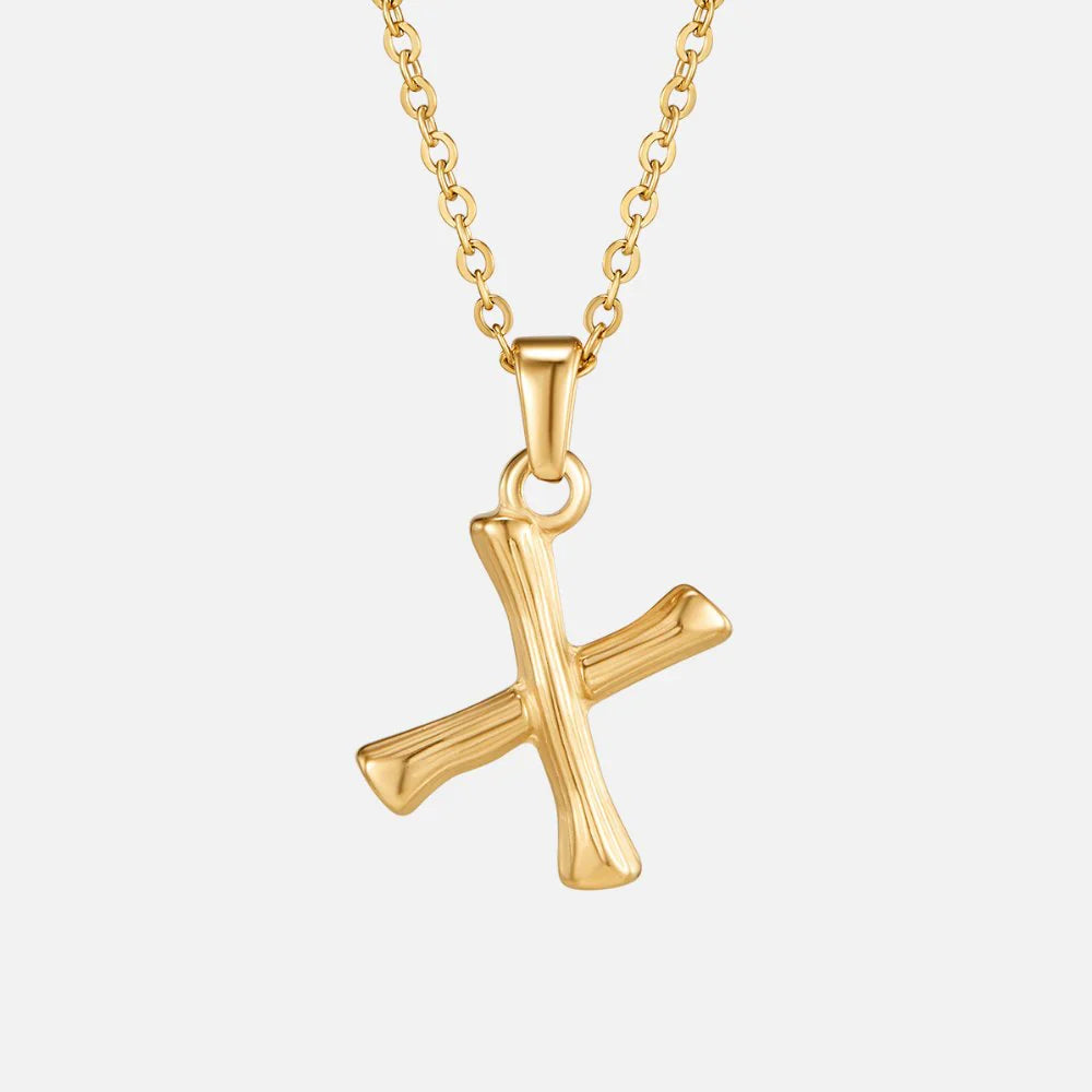 Vioraia Golden Bamboo Letter Pendant Necklace