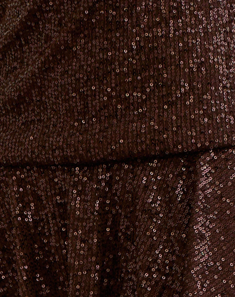 Veloria Mini Dress in Drape Sequin Brown