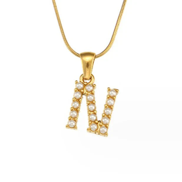 Vioraia Letter Pearl Charm Necklace
