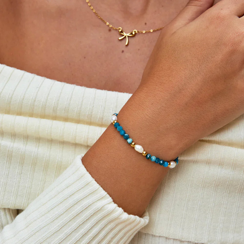 Vioraia Turquoise Blue & Pearl Bead Bracelet