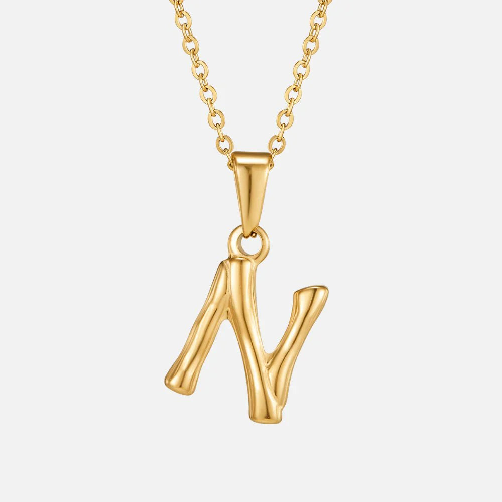 Vioraia Golden Bamboo Letter Pendant Necklace