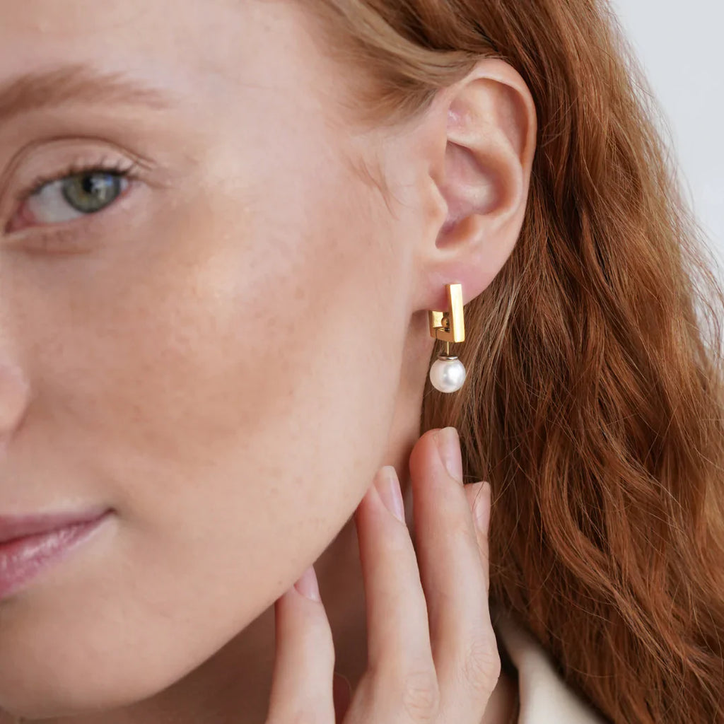 Vioraia Square Hoop & Pearl Drop Earrings