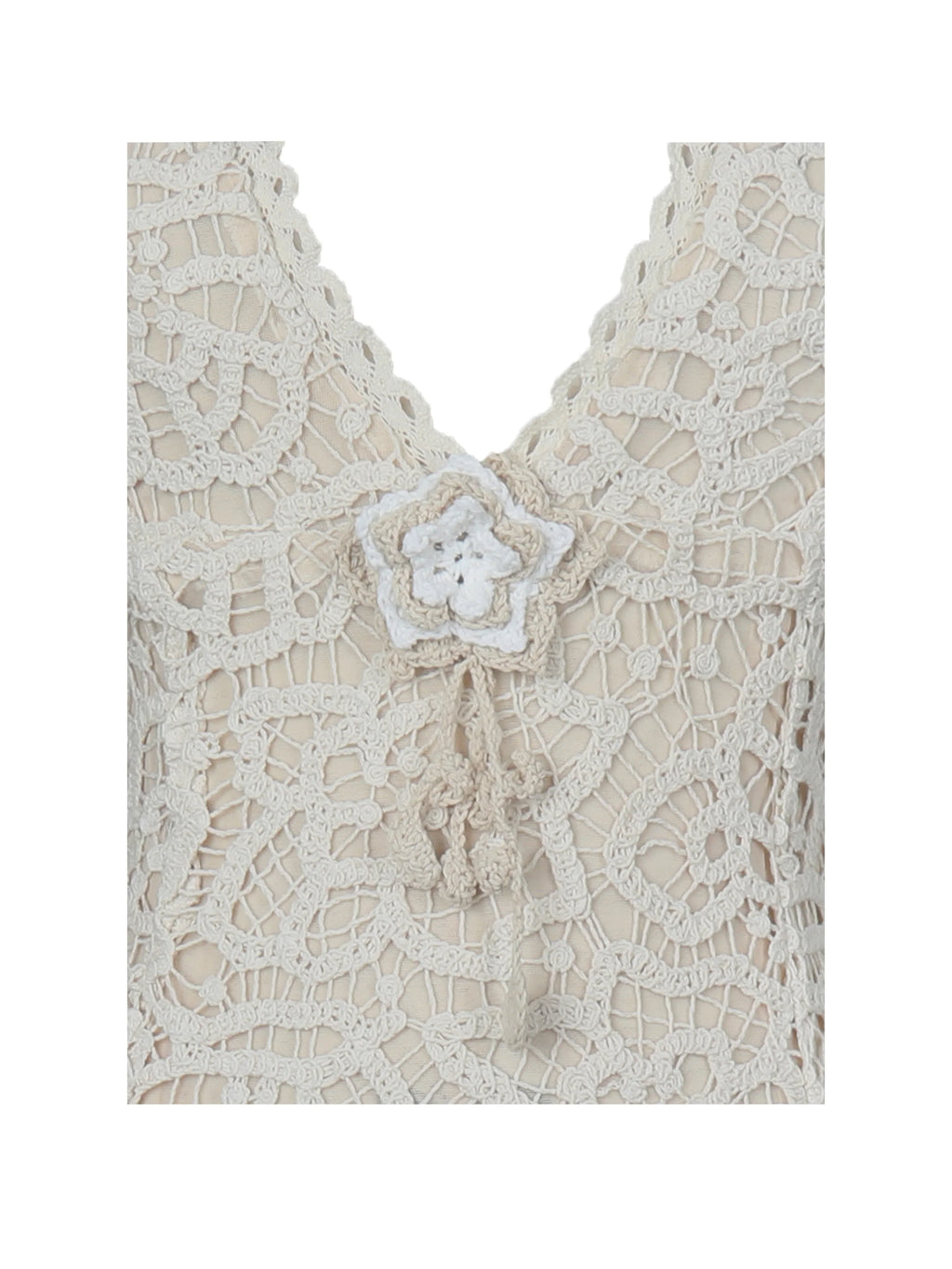 Faelyn Off-White Double Fringe Crochet Halter Maxi Dress