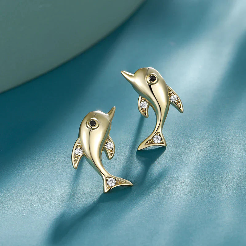 Vioraia Golden Dolphin Earrings