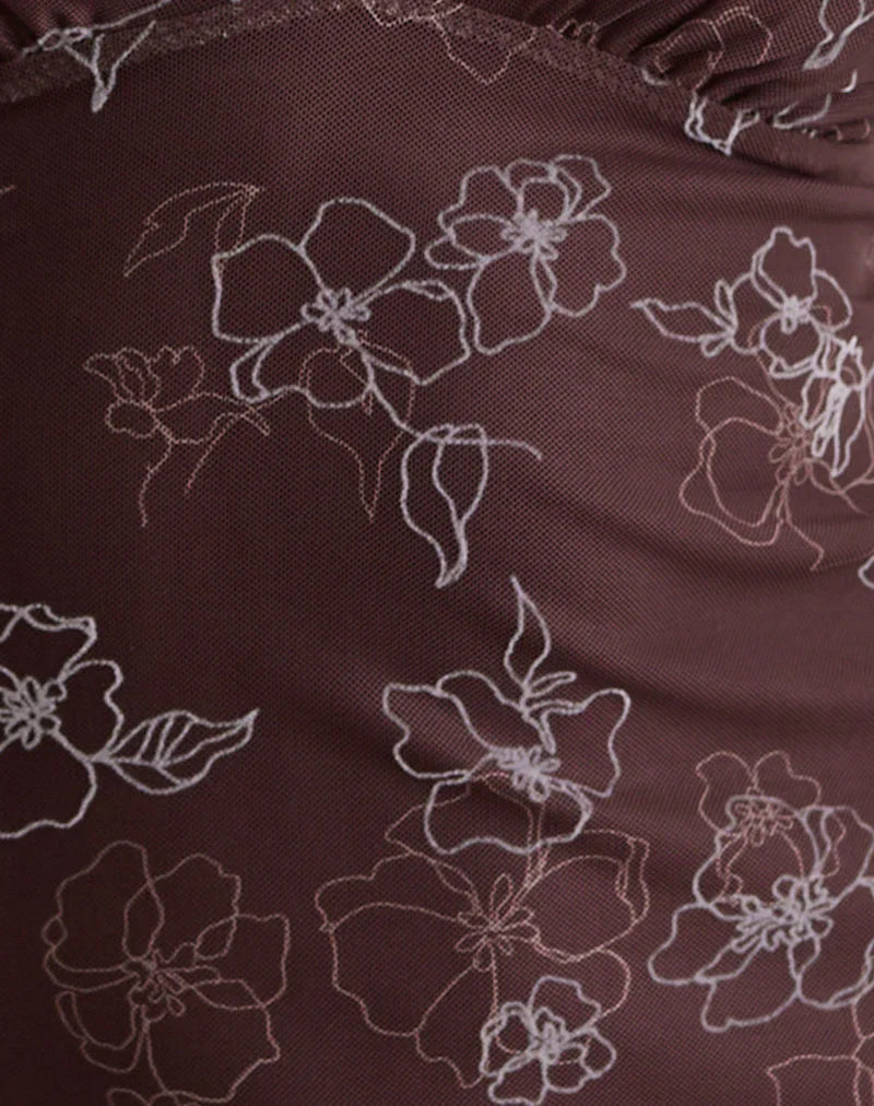 Motarika Mini Dress in Doodle Flower Flock Brown
