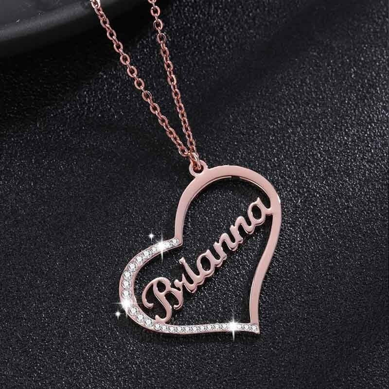 Vioraia Sparkling Name In Heart Necklace