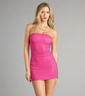 Glow Getter Rhinestone Strapless Mini Dress