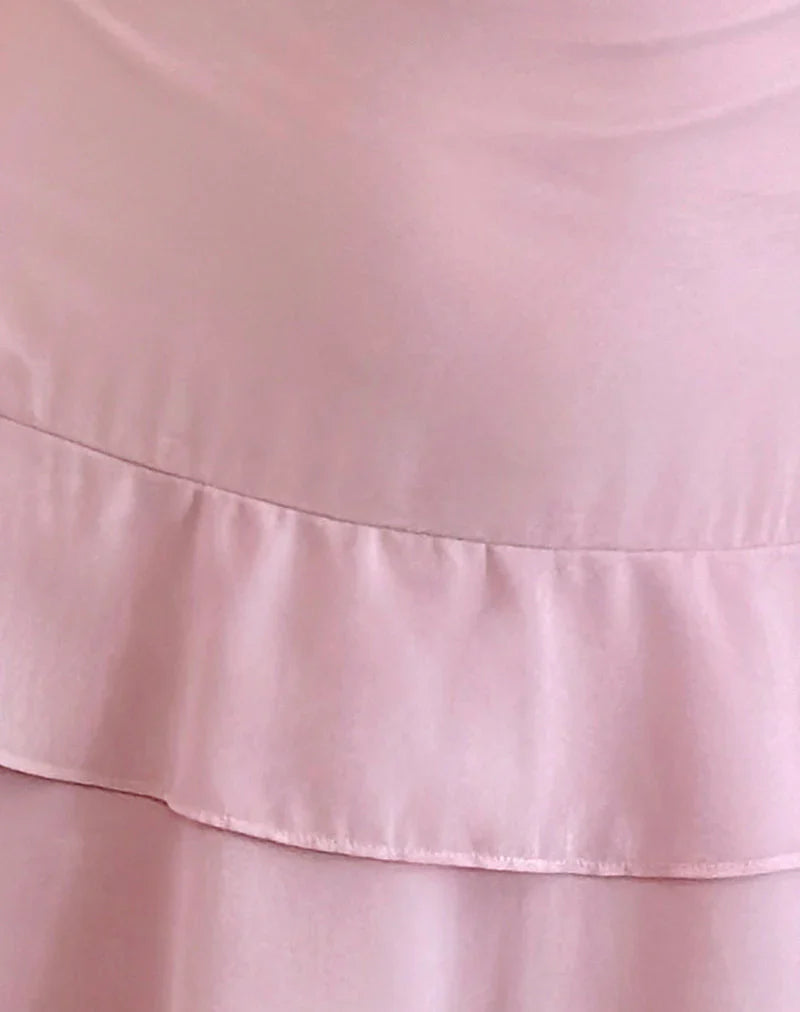 Riasi Ruffle Mini Dress in Chiffon Baby Pink