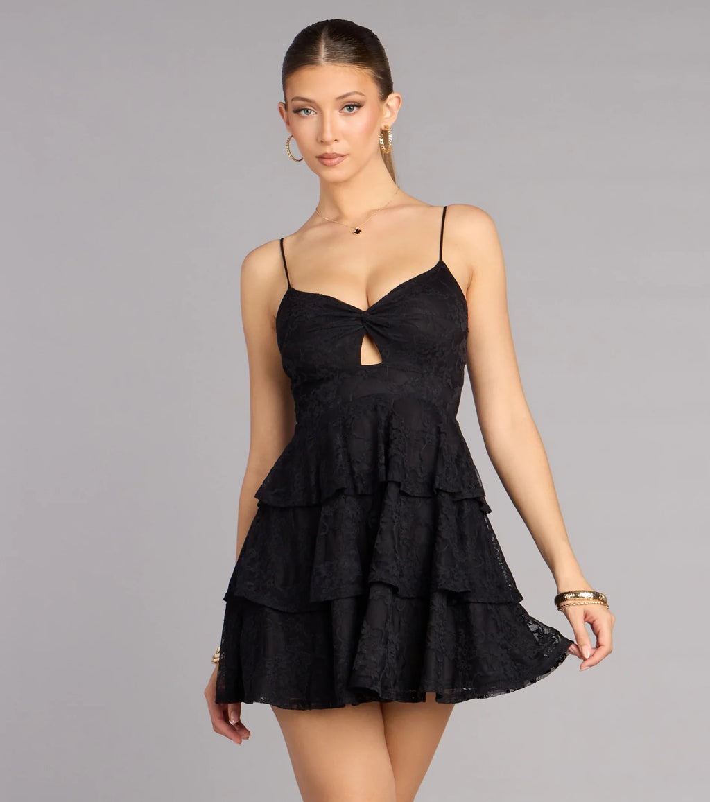Boldly Sweet Lace Ruffle Mini Dress