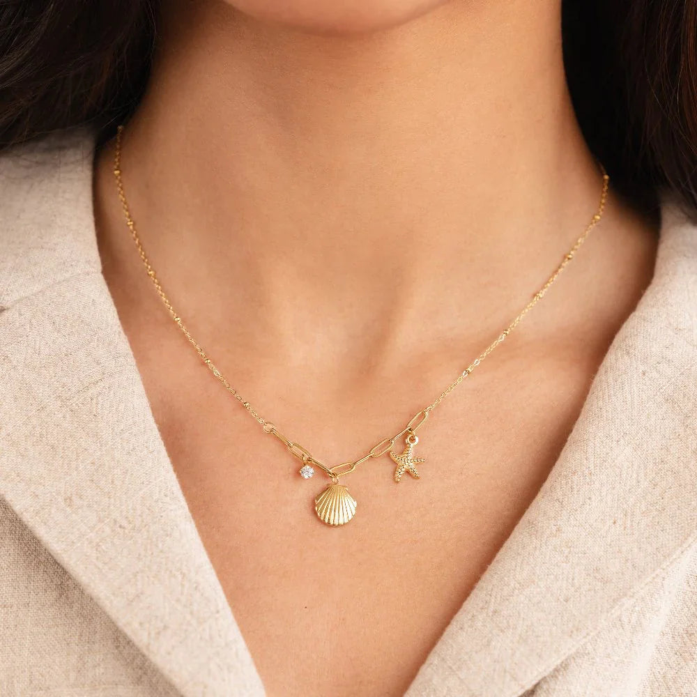 Vioraia Golden Seashell & Starfish Necklace