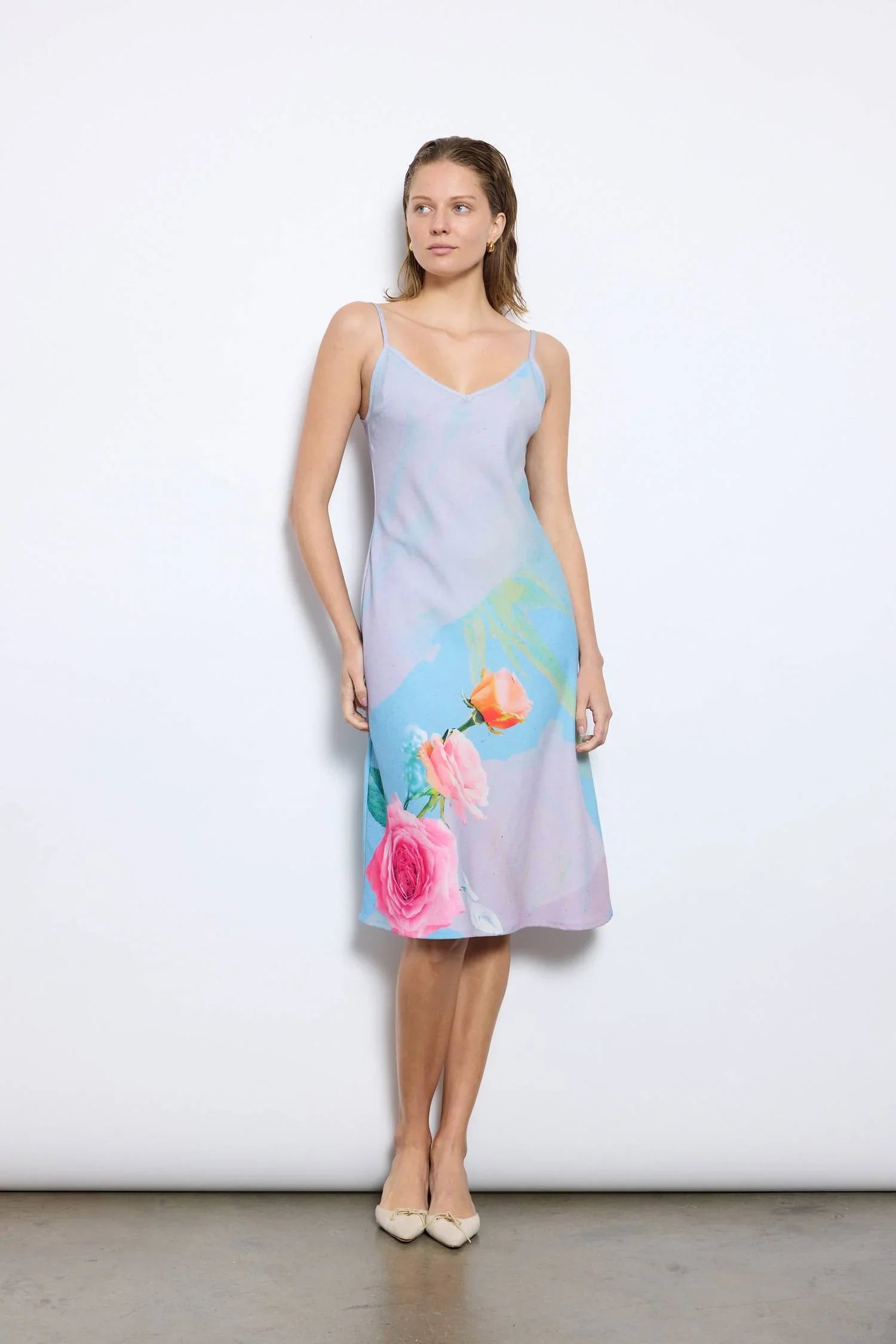 Bias Midi Slip Dress | Baby Blue Floral