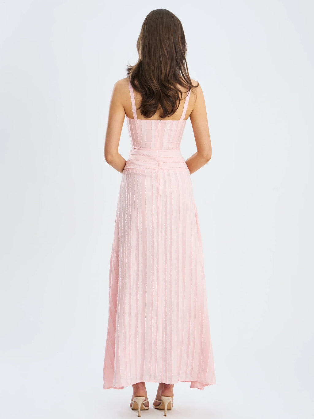 Mallory Baby Pink Stripe Jacquard High Slit Gown