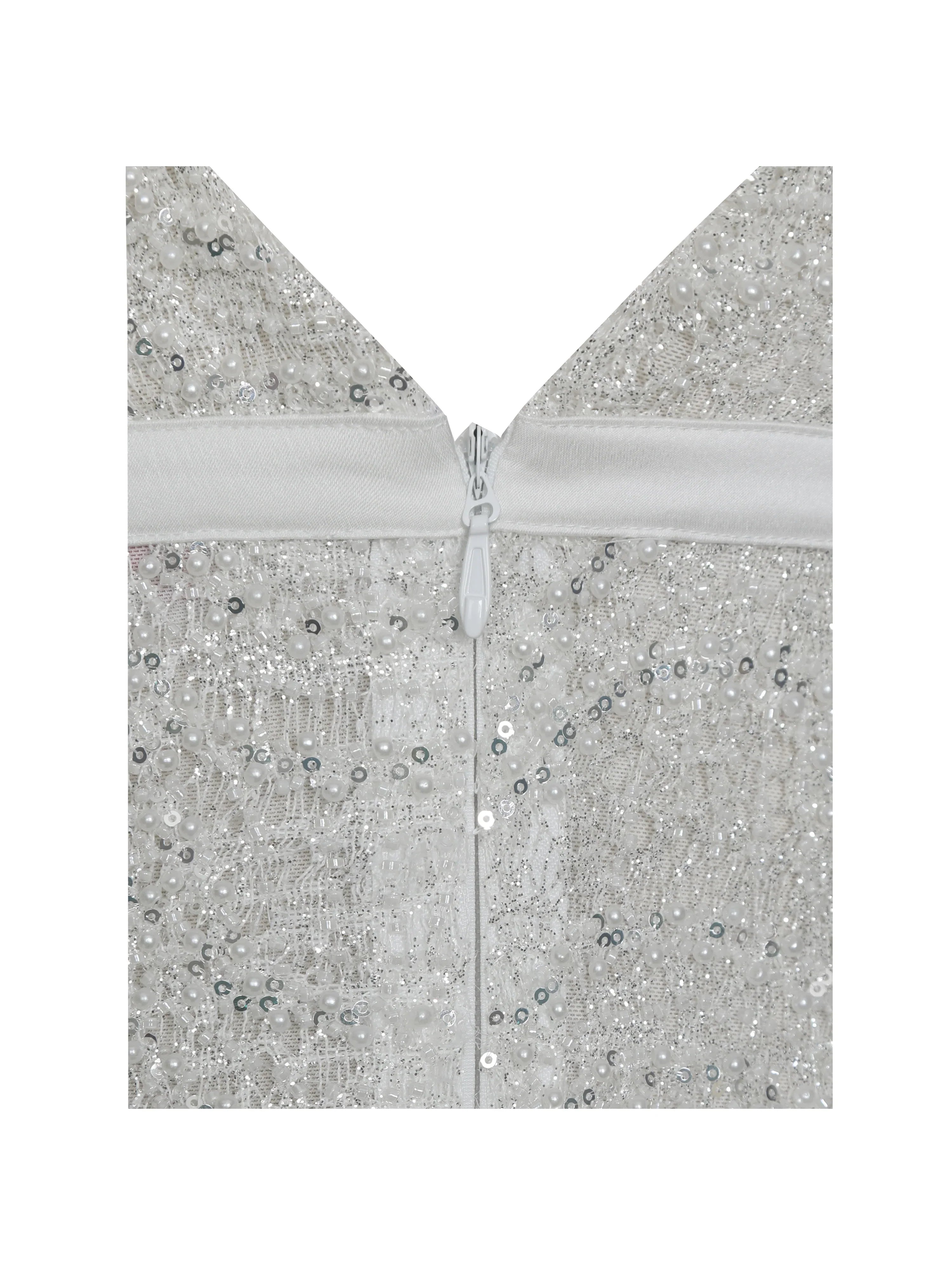 Adelaide White Beaded Sequin Net Bodycon Gown