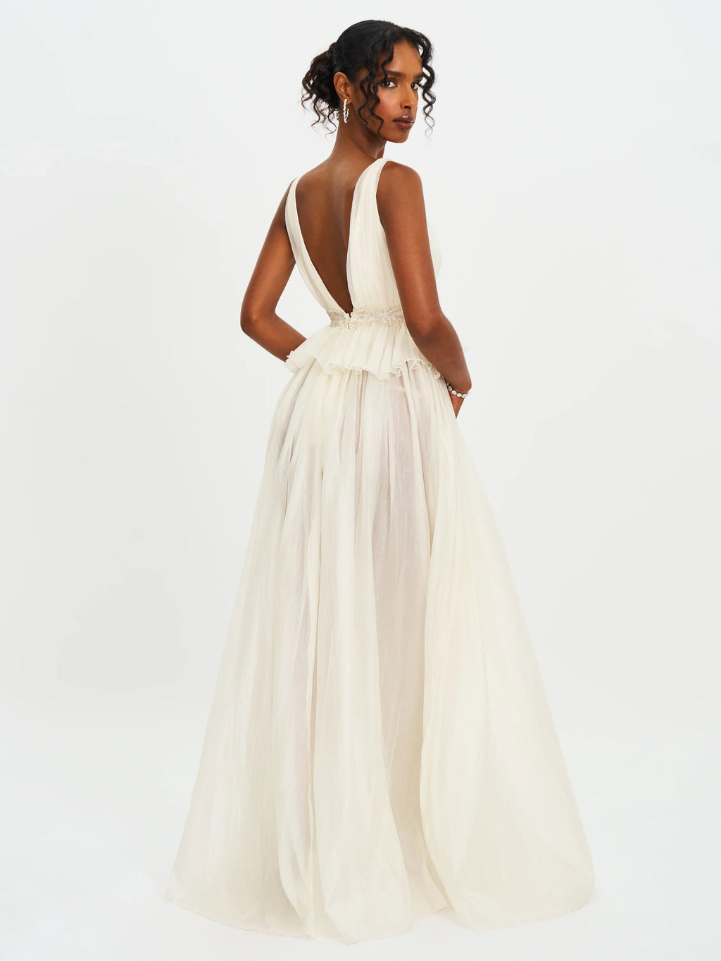 Calleigh Off White Flare Beaded Belt Maxi Gown