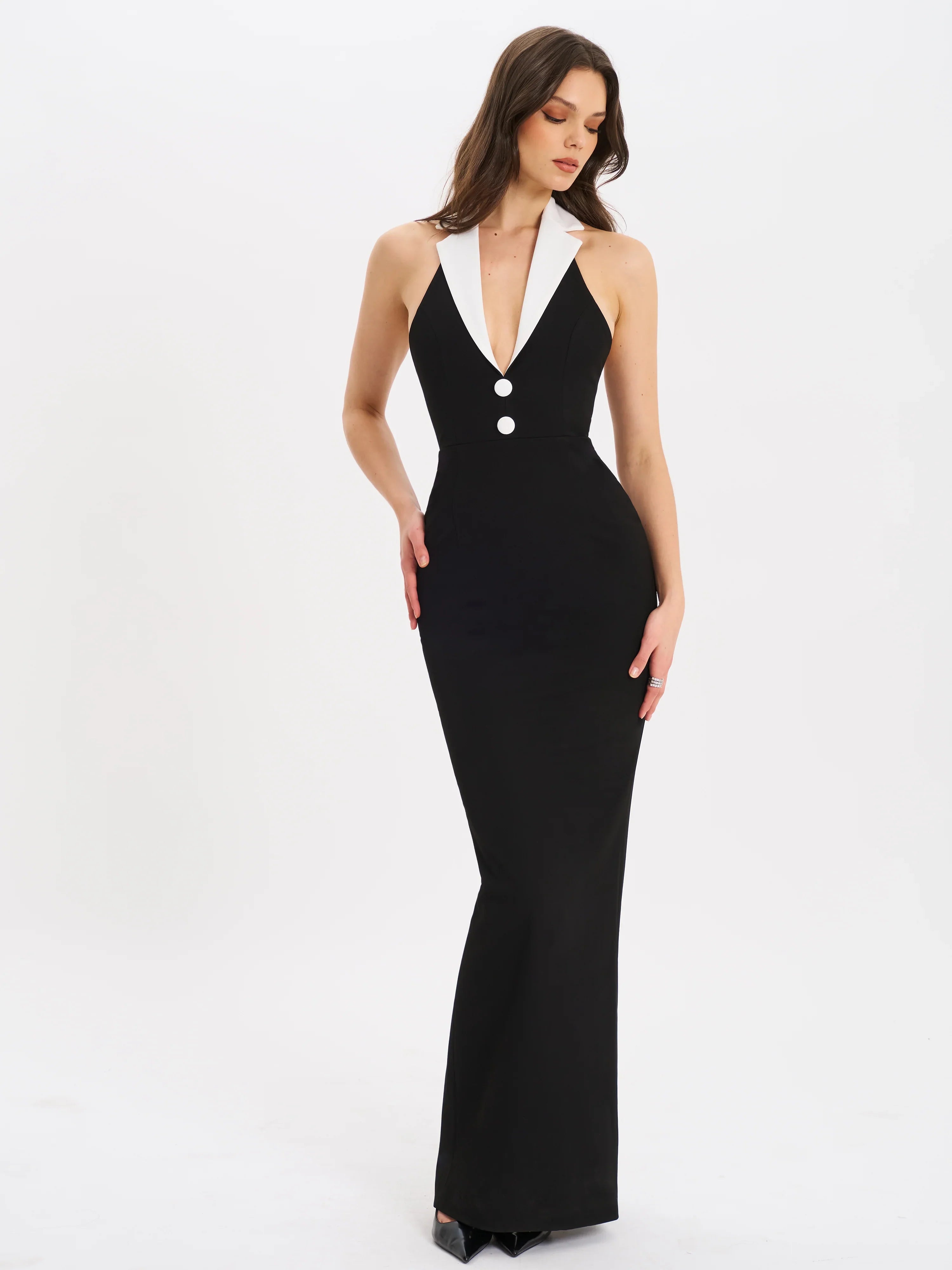 Raelyn Black and White Business Casual Maxi Dress